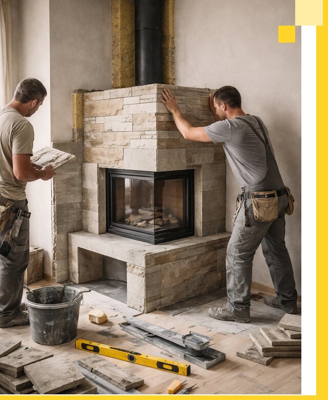 Угловые камины под ключ проект, монтаж и отделка в Белебее