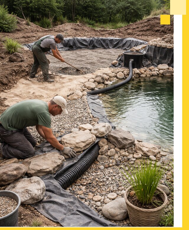 Строительство природных бассейнов и озер в Белебее под ключ