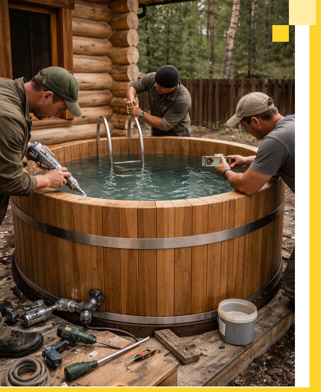 Строительство бань с купелью под ключ и отделкой в Белебее