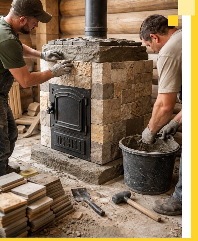 Облицовка банной печи под ключ в Белебее: камень и плитка