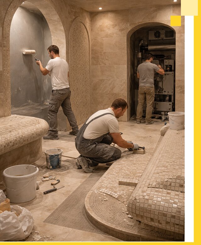 Строительство бани с хамамом и бассейном под ключ в Белебее