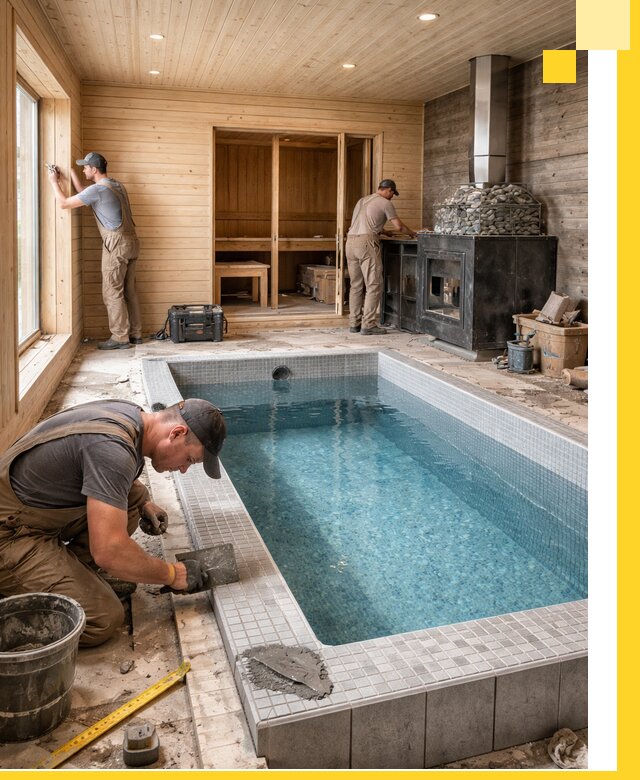 Проект бани с бассейном и сауной в Белебее под ключ