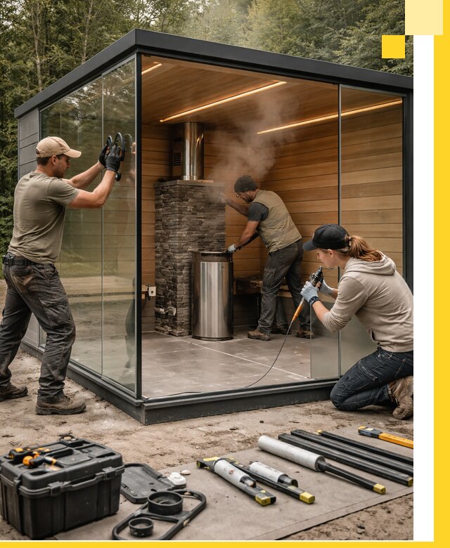 Проектирование и строительство стеклянных бань в Белебее