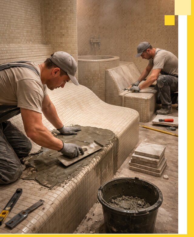 Лежаки для хамама под ключ в Белебее, проект и монтаж