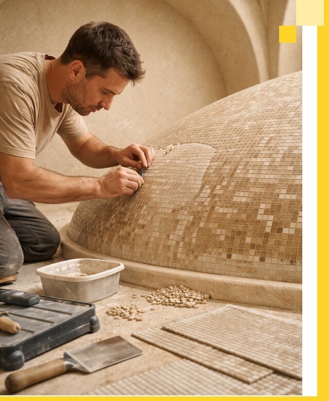 Профессиональная укладка мозаики для хамама под ключ в Белебее