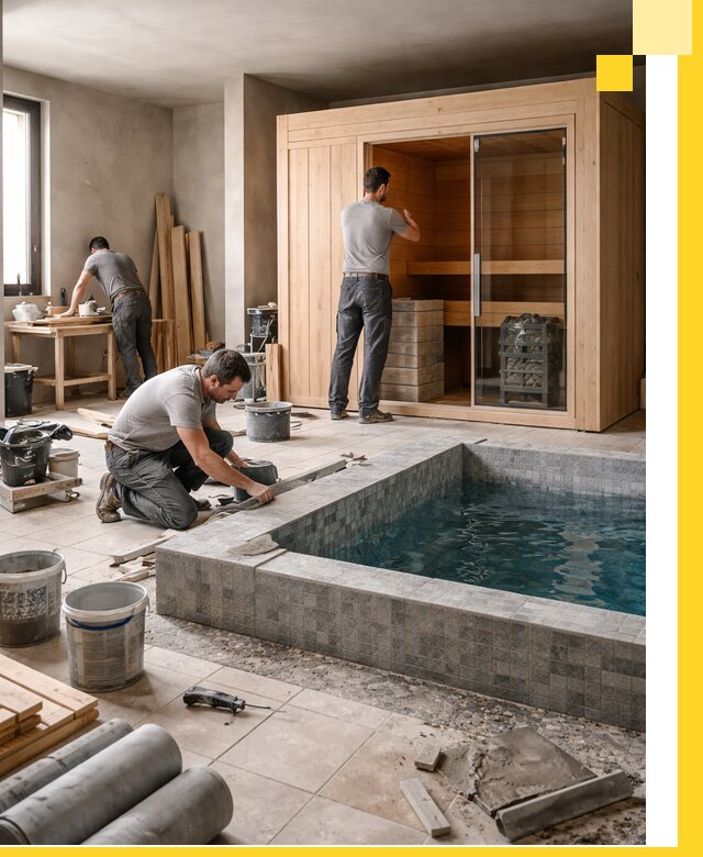 SPA зоны под ключ с бассейном сауной и печью в Белебее